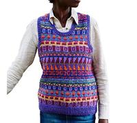 Pachamama Women Wool Tank Top Handknitted Geometric Purple Multicoloured Handmade Extra Warm Sleeveless Jumper Fair Trade (as8, Alpha, m, Regular, Regular)