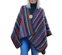 Pachamama Women Wool Wrap Handknitted Fair Isle Multicoloured Stripe One Size Handmade Winter Thermal Extra Warm Shawl Cape Fair Trade