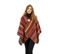 Pachamama Women Wool Wrap Handknitted Stars Stripes Design Earth Grey One Size Handmade Winter Thermal Extra Warm Shawl Cape Fair Trade