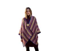 Pachamama Women Wool Wrap Handknitted Traditional Fair Isle Blue Multicoloured One Size Handmade Winter Thermal Extra Warm Shawl Cape Fair Trade