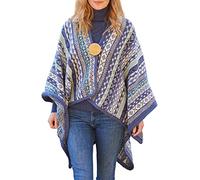 Pachamama Women Wool Wrap Handknitted Traditional Fair Isle Handmade Extra Warm Shawl Fair Trade (Denim)