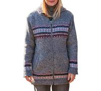 Pachamama Women Wool Zipped Hoody Fleece Lined Handknitted Dales Stripe Grey Multicoloured Handmade Thick Thermal Extra Warm Pockets Hoodie Jacket Fair Trade (UK, Alpha, S, Regular, Regular, Grey)