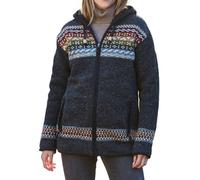 Pachamama Women Wool Zipped Hoody Fleece Lined Handknitted Fair Isle Nordic Colourful Handmade Thick Thermal Extra Warm Pockets Hoodie Jacket Fair Trade (UK, Alpha, S, Regular, Regular, Charcoal)