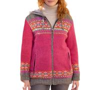 Pachamama Women Wool Zipped Hoody Fleece Lined Handknitted Traditional Fair Isle Colourful Handmade Thick Thermal Extra Warm Pockets Hoodie Jacket Fair Trade (UK, Alpha, S, Regular, Regular, Pink)