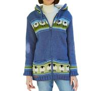 Pachamama Women Wool Zipped Hoody Sherpa Fleece Lined Handknitted Sheep Design Blue Handmade Thick Thermal Extra Warm Pockets Hoodie Jacket Fair Trade (UK, Alpha, S, Regular, Regular, Blue)