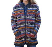 Pachamama Women Wool Zipped Jacket Fleece Lined Unique Hand Knit Fair Isle Multicoloured Handmade Thick Thermal Extra Warm Pockets Coat Fair Trade (UK, Alpha, M, Regular, Regular, Green)