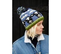Pachamama Women's Dairy Cow Bobble Beanie Hat All Wool Chunky Knit in Blue Pachamama Blue One Size