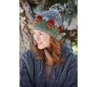 Pachamama Women Wool Bobble Beanie Hat Handknitted Highland Cow Design Multicoloured One Size Handmade Extra Warm Fair Trade