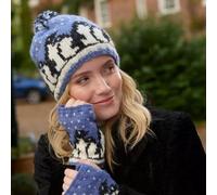 Pachamama Women's Huddle Of Penguins Bobble Beanie All Wool Chunky Hand Knit in Blue Pachamama Blue One Size