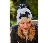 Pachamama Women's Scottish Terrier Scottie Dog Design Bobble Beanie Hat All Wool Chunky Knit in Beige Pachamama Beige One Size