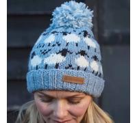 Pachamama Women's Sheep Design Bobble Beanie Hat Soft All Wool Chunky Knit in Blue Pachamama Blue One Size