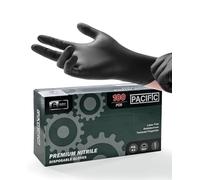 PACIFIC 6-mil Black Disposable Nitrile Gloves - Powder Free & Latex Free Gloves for Chemical, Food, Medical & Industrial Use - Pack of 100, EN374, S