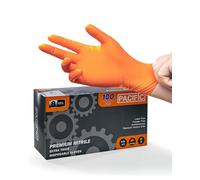 PACIFIC 8-mil Orange Nitrile Disposable Gloves, Heavy-Duty, Industrial, Mechanic, Diamond Textured, Latex & Powder Free, EN 374, Medium