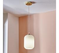 Pacific Alessia Ribbed Glass Pendant Light - White & Gold