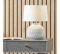 Pacific Anneli Warm White Aztec Texture Ceramic Table Lamp, White