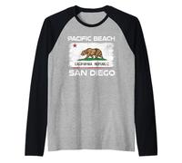 Pacific Beach San Diego California Flag Design Raglan Baseball Tee