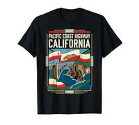 Pacific Coast Highway California Flag Bixby Bridge Retro Art T-Shirt