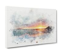 Pacific Coast Sunset In Abstract Modern Art Canvas Wall Art Print Ready to Hang, Framed Picture for Living Room Bedroom Home Office Décor, 20x14 Inch (50x35 cm)