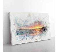 Pacific Coast Sunset In Abstract Modern Art Canvas Wall Art Print Ready to Hang, Framed Picture for Living Room Bedroom Home Office Décor, 76x50 cm (30x20 Inch)
