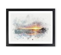 Pacific Coast Sunset In Abstract Modern Art Framed Wall Art Print, Ready to Hang Picture for Living Room Bedroom Home Office Décor, Black A2 (64 x 46 cm)