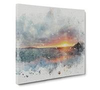 Pacific Coast Sunset in Abstract Modern Canvas Wall Art Print Ready to Hang, Framed Picture for Living Room Bedroom Home Office Décor, 14x14 Inch (35x35 cm)