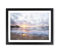 Pacific Coast Sunset Painting Modern Art Framed Wall Art Print, Ready to Hang Picture for Living Room Bedroom Home Office Décor, Black A2 (64 x 46 cm)