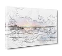 Pacific Coast Sunset Sketch Canvas Print | Gallery Wrapped 30mm Frame Wall Art | 24x16 inches | Ready to Hang | Modern Seascape Picture | Living Room Bedroom Lounge Office