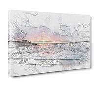 Pacific Coast Sunset Sketch Canvas Print | Gallery Wrapped 30mm Frame Wall Art | 30x20 inches | Ready to Hang | Modern Seascape Picture | Living Room Bedroom Lounge Office