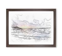 Pacific Coast Sunset Sketch Modern Art Framed Print | A3 Walnut Framed Wall Art | Ready to Hang | Modern Beach Picture | Living Room Bedroom Lounge Office