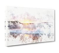 Pacific Coast Sunset Watercolour Modern Canvas Wall Art Print Ready to Hang, Framed Picture for Living Room Bedroom Home Office Décor, 20x14 Inch (50x35 cm)