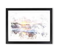 Pacific Coast Sunset Watercolour Modern Framed Print | A3 Black Framed Wall Art | Ready to Hang | Modern Beach Picture | Living Room Bedroom Lounge Office