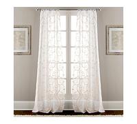 Pacific Coast Textiles Modern Threads Amrapur Overseas Leaf Swirl Sheared Curtain Set, Polyester, White/Taupe, 37 x 84-Inch, 2-Piece