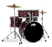 Pacific Drums Center Stage 5-Piece Drum Kit, 20" Bass Drum, Ruby Red Sparkle, inc. hardware, Cymbals & Throne, Finish Ply