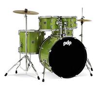 Pacific Drums Center Stage 5-Piece Drum Kit, 22" Bass Drum, Electric Green Sparkle, inc. hardware, Cymbals & Throne, Finish Ply