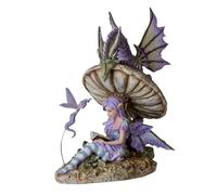 Pacific Giftware A Storyteller Purple Fairy Accompanied by Pixie Fairy and Dragon Nested On A Toadstool Mushroom Sculpture 9 Inch Tall by Amy Brown (Light Purple Fairie with Dragon)