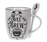 Pacific Giftware Bat Brew Mug and Spoon Set, Gothic China Tea Kit with 2 Pieces, 5.31 Inches x 3.78 Inches x 4.29 Inches, 13 FL OZ