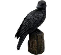Pacific Giftware Dark Raven Crow Perched On Tree Stump Collectible Figurine Lifelike Colors 6 inch Halloween Haunted House Evil Decor