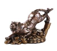 Pacific Giftware Feng Shui Bronze Golden Tiger On Bed of Coins Prosperity Home Decoration Gift