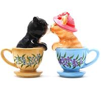 Pacific Giftware Magnetic Salt and Pepper Shakers Kitten Kissing in Tea Cup