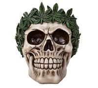 Pacific Giftware Novelty Cannabis Leaves Marijuana Weed Pot Head Skull Figurine Halloween Decor Collectible 5.25 Inches Tall