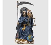 Pacific Giftware Pacific Trading Sitting Santa Muerte Blue Gown with Owl Figurine Death 9 Inch