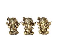 Pacific Giftware Set of Three Ganesha See No Evil Hear No Evil Speak No Evil Decorative Shelf Sitter Figurines 4 inch Tall Gold Finish