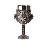Pacific Giftware Viking Warrior Skull Goblet 8 Floz Resin and Stainless Steel Chalice with Nordic Symbols and Viking Shield Design Perfect for Wine and Unique Home Decor