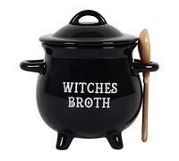 Pacific Giftware Witches Broth Cauldron Ceramic Bowl with Broom Spoon