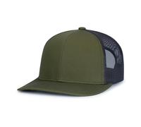 Pacific Headwear Unisex's Contrast Stitch Trucker Snapback - Breathable Mesh Hat Perfect for Running, Adjustable Cap, Moss/Light Charcoal/Moss, One Size
