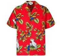 Pacific Legend Original-Hawaiian-Shirt Short-Sleeve Casual-Button-Down, Kakadu, Red, XL