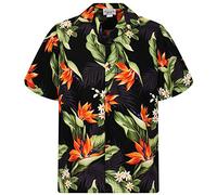Pacific Legend Original-Hawaiian-Shirt Short-Sleeve Casual-Button-Down, Strelitzie, Black, XL