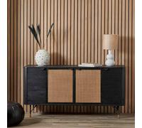 Pacific Lifestyle 4 Door Rattan Sideboard With Black Acacia Wood And Natural Tv Unit