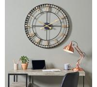 Pacific Lifestyle Large Industrial Skeleton Wall Clock | Modern Metal Black and Gold Oversized Wall Clocks For Living Room Clock | Extra Big Roman Numeral Kitchen Clocks (Black and Gold)