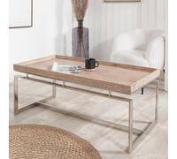 Pacific Lifestyle Antique Mango Wood Rectangular Coffee Table With Silver Stainless Steel Frame 112Cm, Evelyn